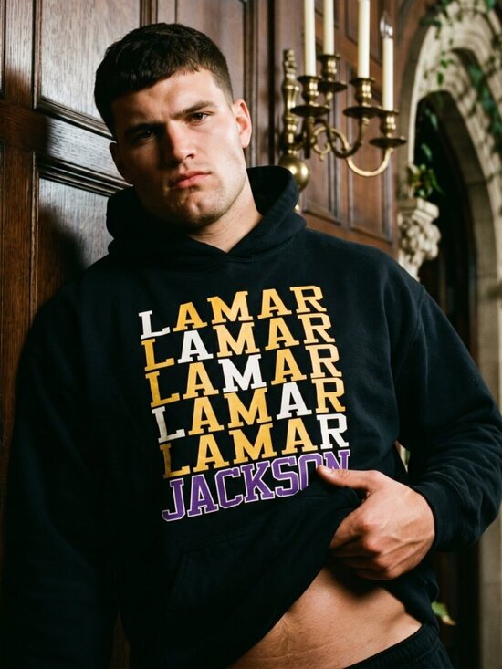 Unbranded Other - Lamar Jackson Mens Large Hoodie Black Graphic Fleece Sweatshirt Rare Streetwear